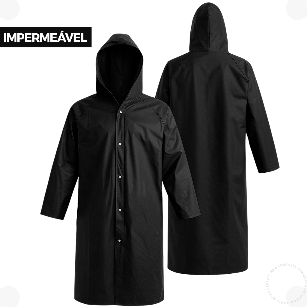 Capa De Chuva Preta Impermeável Pvc Forrado Com Capuz Epi