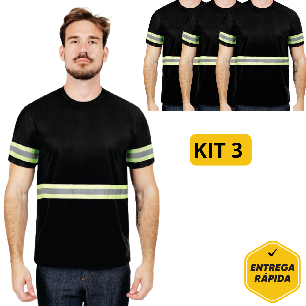 Kit 3x Camiseta Profissional PV Malha Fria Faixa Refletiva Segurança Construção EletricistaTrabalho