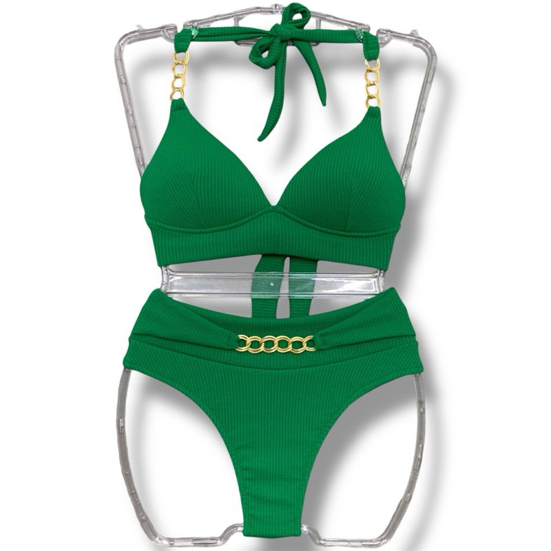 Detalhes do Biquíni Cintura Alta Modelo Corrente Bojo Forro Maravilhosa Moda Praia e Piscina