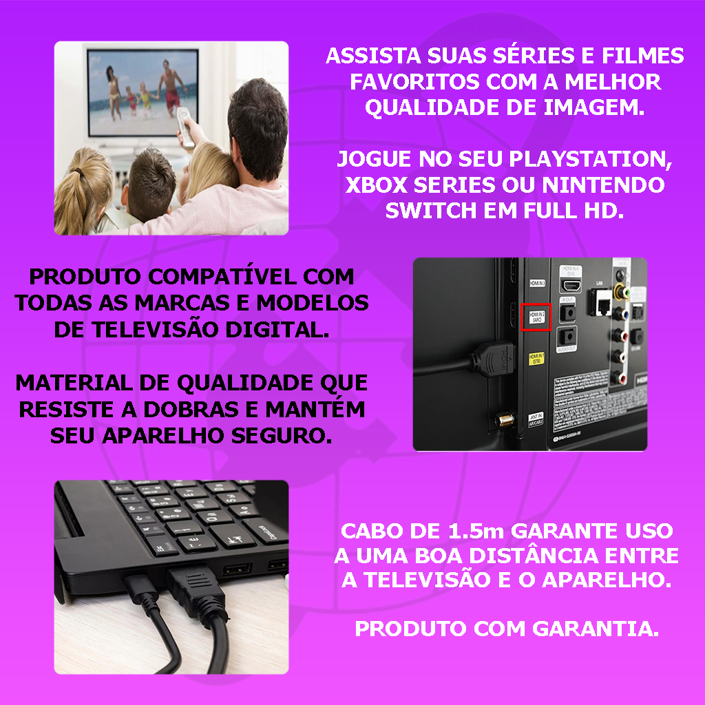 Cabo HDMI Full HD Para Ps4 Ps5 Xbox One Xbox Series X/S — imagem 2 de 2