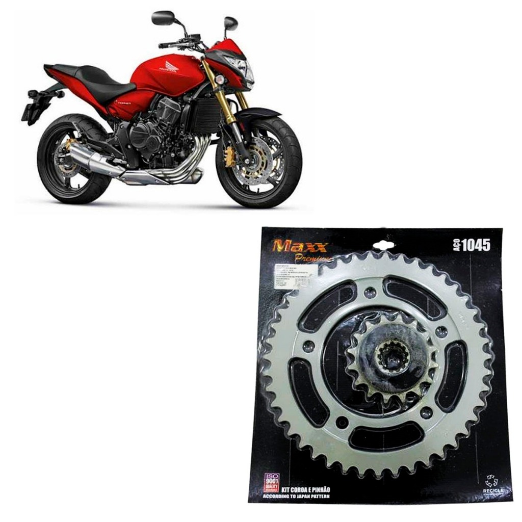 Kit Coroa + Pinhão Honda Hornet 600 CB 600 Hornet 2008 2009 2010 2011 2012 2013 2014 2015 Até 2019 (Aço 1045)