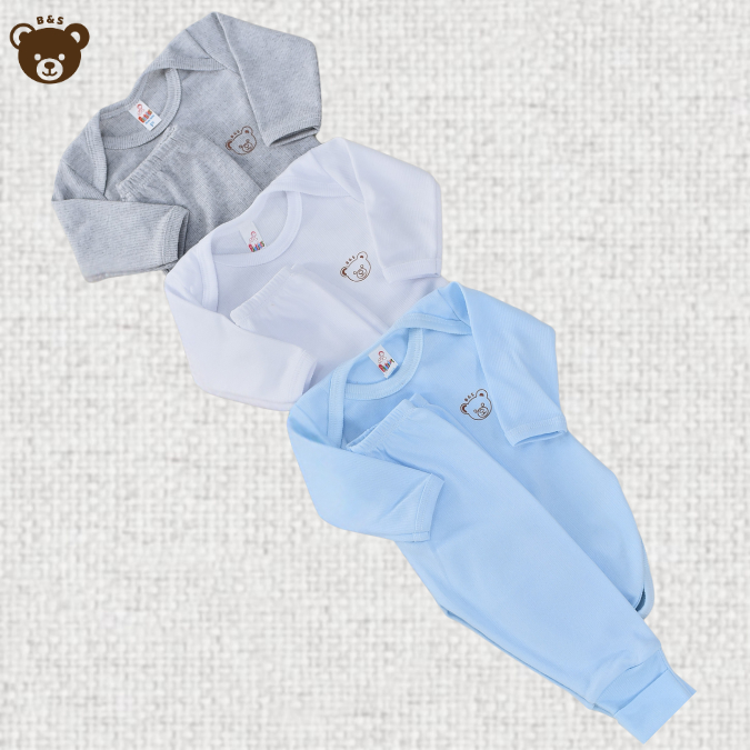 Kit 3 Conjunto Bebê Body e Calça Mijão Vira Pé Canelada Manga Longa Algodão Confortável em Oferta na Shopee