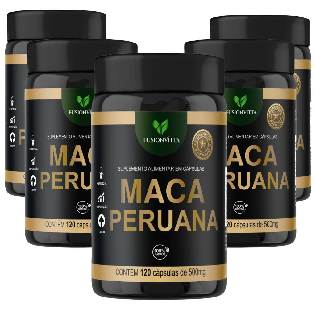 Kit Com 5 Maca Peruana 120 Cápsulas 500mg FusionVitta