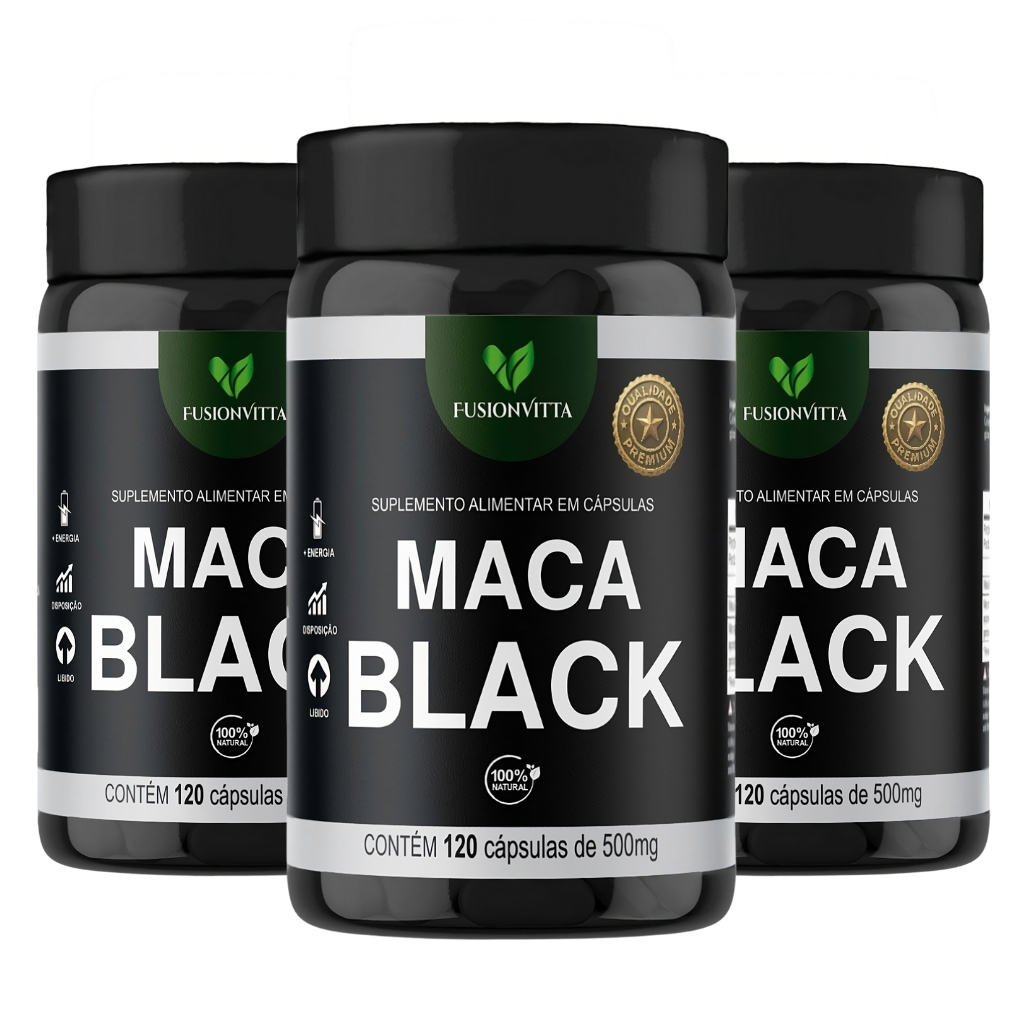 Kit Com 3 Maca Negra 100% Pura 120 Cápsulas 500mg FusionVitta