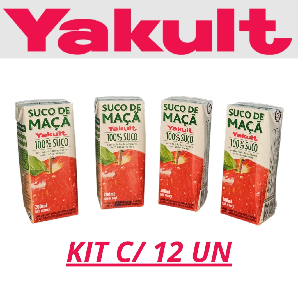 Suco Maçã Yakult 100% Suco Natural - Sem Glúten - Sem Conservantes - Sem Açucares - Kit C/12