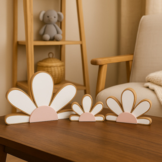 Trio Margarida MDF Decorativa Branco/Cru e Rosa  Ideal para Quarto Infantil, Nicho e Festa em Oferta na Shopee