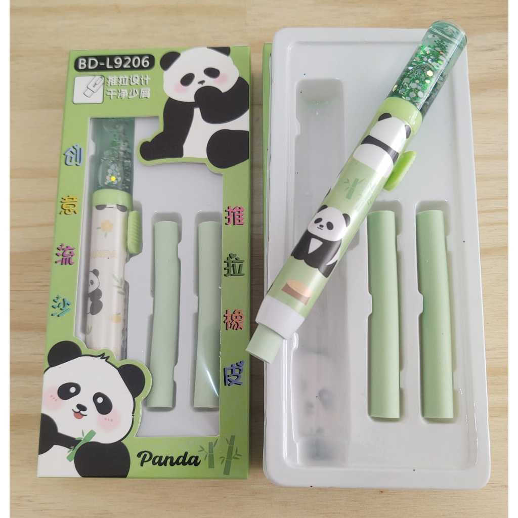 Kit borracha Caneta Borracha com 2 Refil Borracha Plástica Panda Pandinha Fofo Fofura Papelaria Criativa Papelaria Fofa
