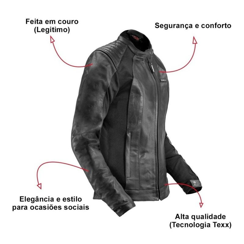 Jaqueta Motociclista Couro Feminina Texx Storm Lady Estilosa — imagem 2 de 2