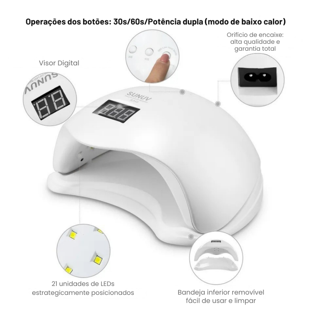 Cabine UV LED 48W Secadora de Unhas SUN5 Sensor Automático Bivolt Rosa ou Branco - SQ8803