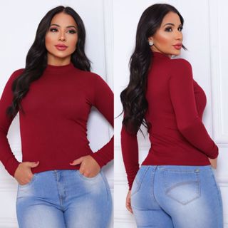 BLUSA Gola Alta Manga Longa Tendência Moda Feminina Inverno Casual em Oferta na Shopee