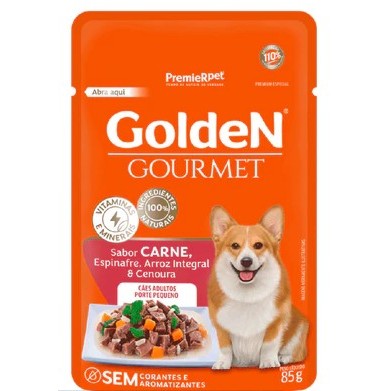 Ração Úmida Sachê Golden Gourmet Para Cães Adultos Pequeno e Médio Porte Carne 85g Unidade