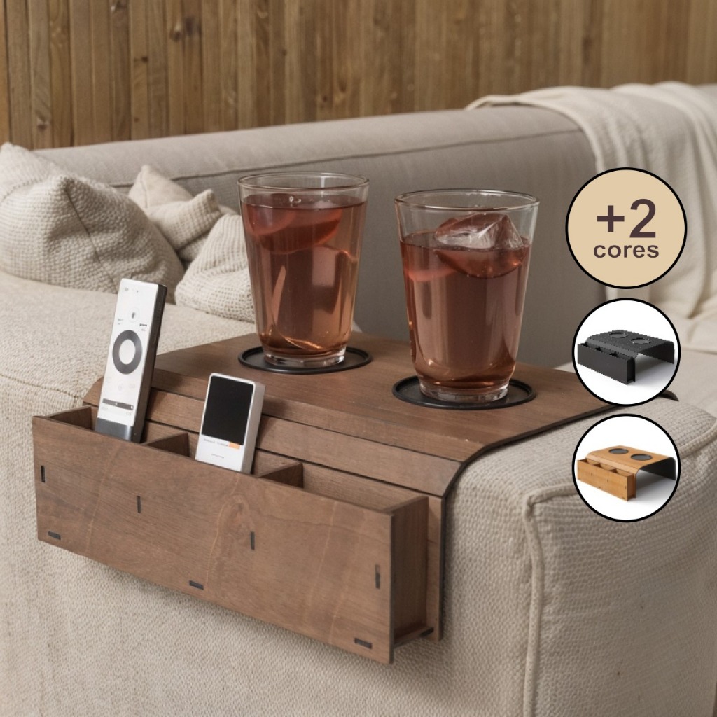 Esteira Suporte Porta Copos e Controle Para Braço de Sofá Sala Apoio Bandeja Madeira MDF Treco Apoio em Oferta na Shopee