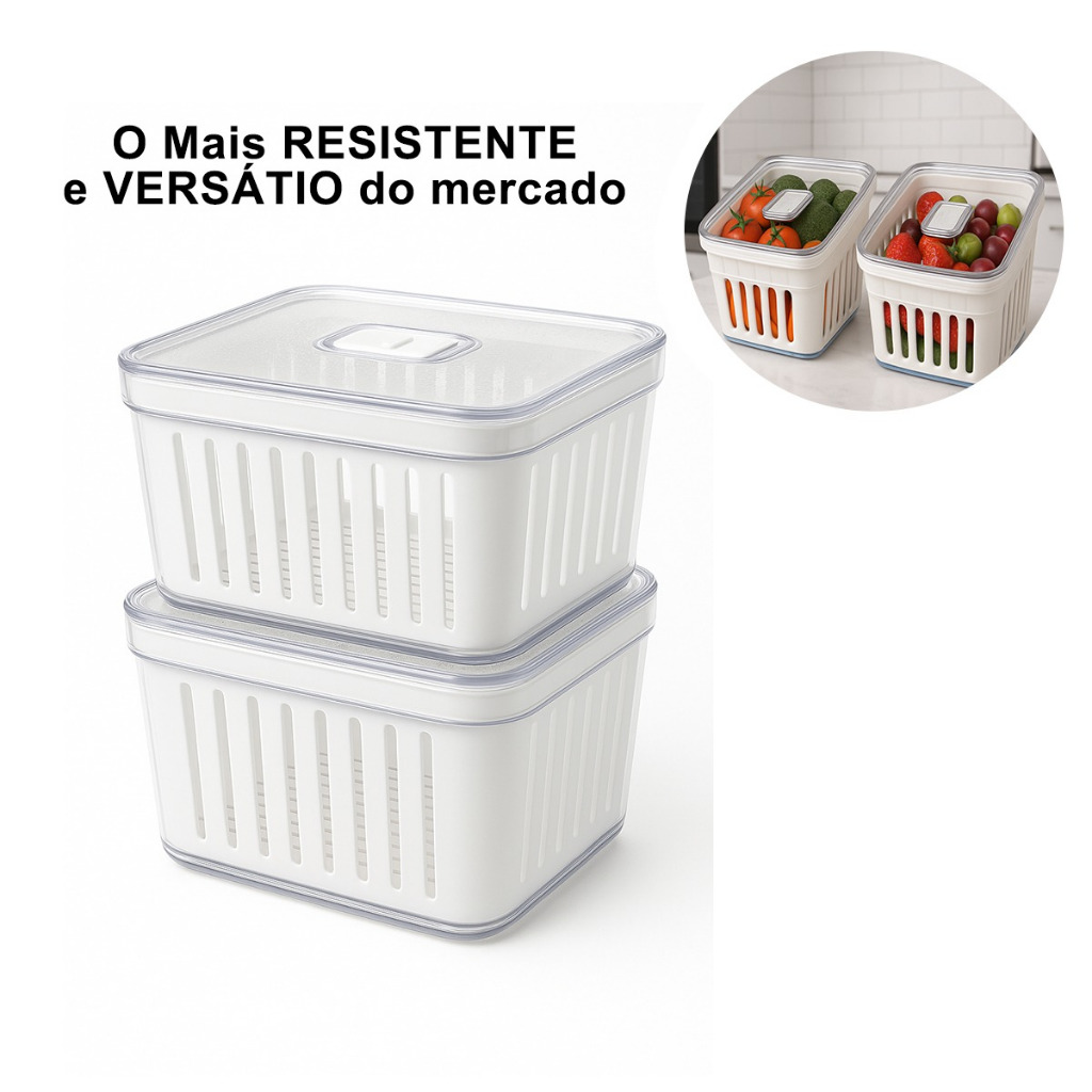Kit 2 Organizadores de Geladeira 3,8L Cesto Multiuso Com Tampa Alimento Verdura e Vegetal