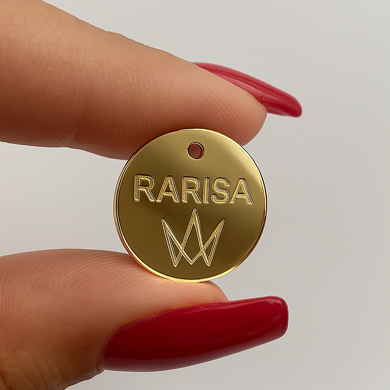 Tag Kit 100 Etiqueta Acrílico Espelhado Personalizada Nome Recorte Marca Laser Furos