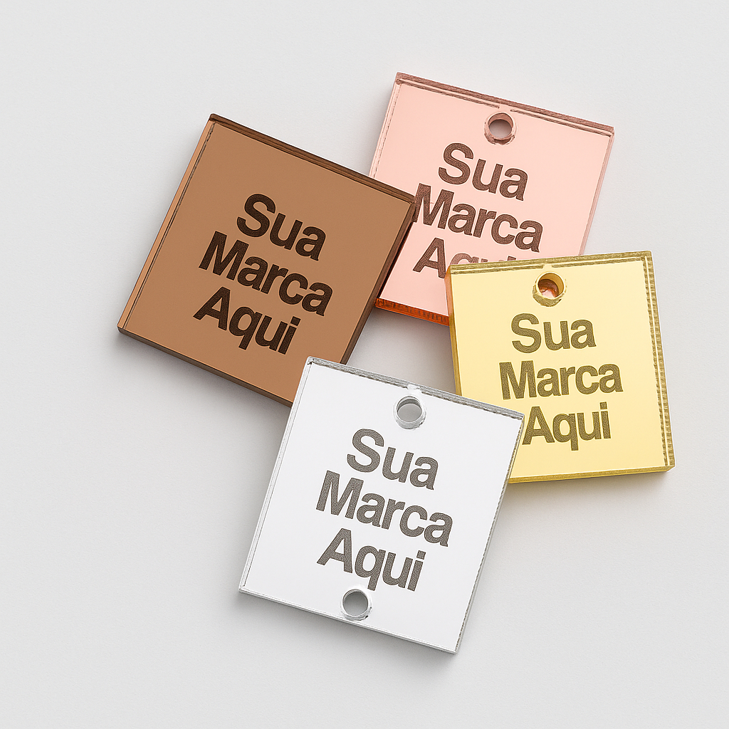 Tag Kit 30 Etiqueta Acrílico Espelhado Personalizada Nome Marca Laser Recorte Furos em Oferta na Shopee