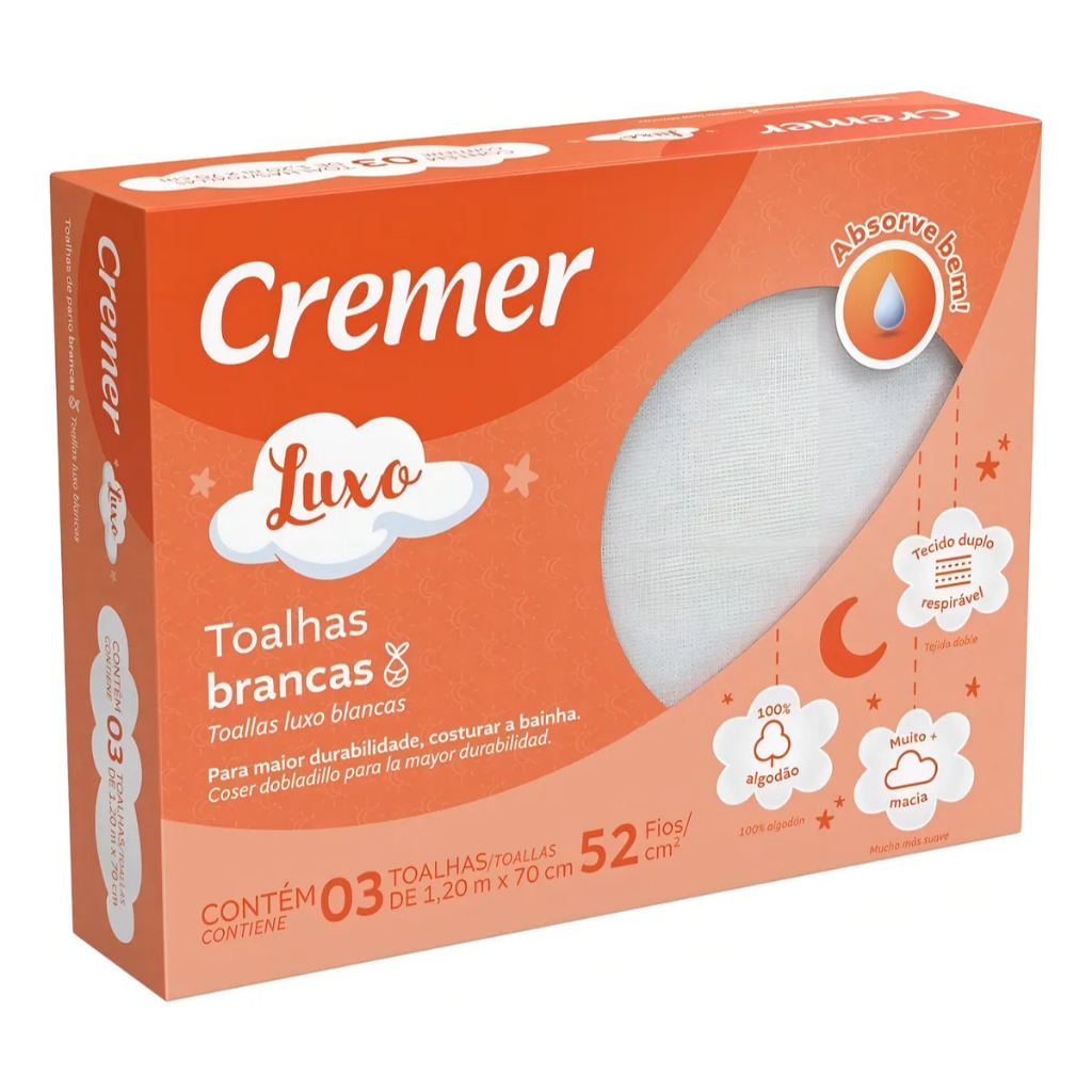 Toalha de Pano Luxo Branca Com 3 Unidades 1,20m x 70cm Cremer em Oferta na Shopee