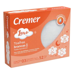 Toalha de Pano Luxo Branca Com 3 Unidades 1,20m x 70cm Cremer