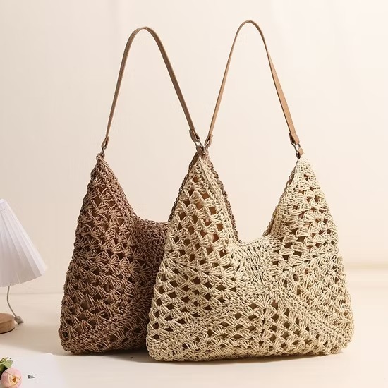 Bolsa Tote De Palha Feminina Praia Grande Capacidade Férias Verão De Ombro