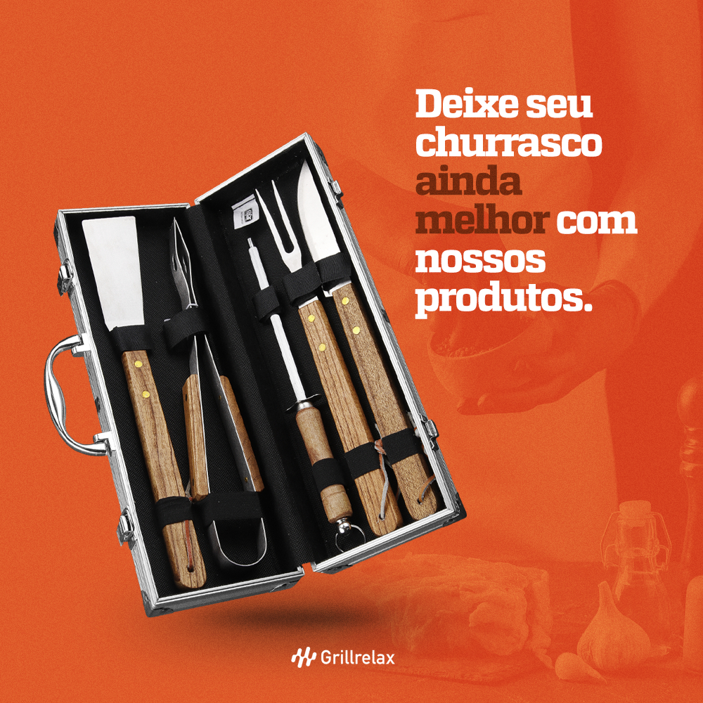 Kit Churrasco 6 Peças Aço Inox com Maleta Faca Garfo Pegador Amolador Espátula Grillrelax — imagem 2 de 2
