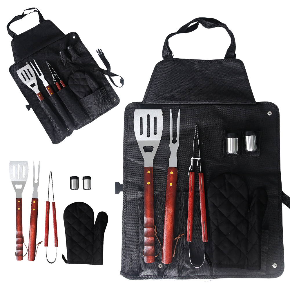 Kit Churrasco Completo 7 Peças Avental Espátula  Pegador Luva Saleiro Garfo Aço Inox Grillrelax em Oferta na Shopee