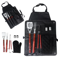 Kit Churrasco Completo 7 Peças Avental Espátula Pegador Luva Saleiro Garfo Aço Inox Grillrelax