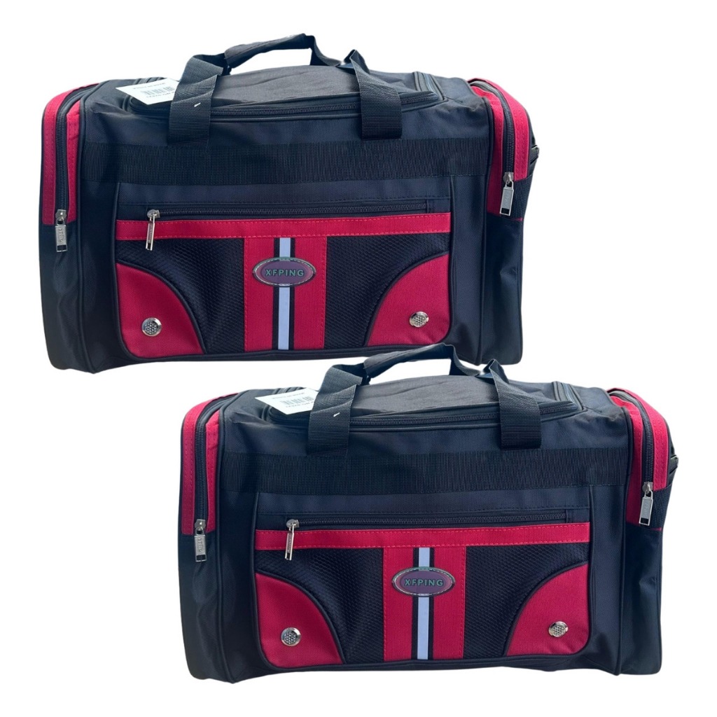 2 Bolsa Grande Sacola Viagem Férias Família Reforçada Unissex Cor Preto E Vermelho dobravel de ombro