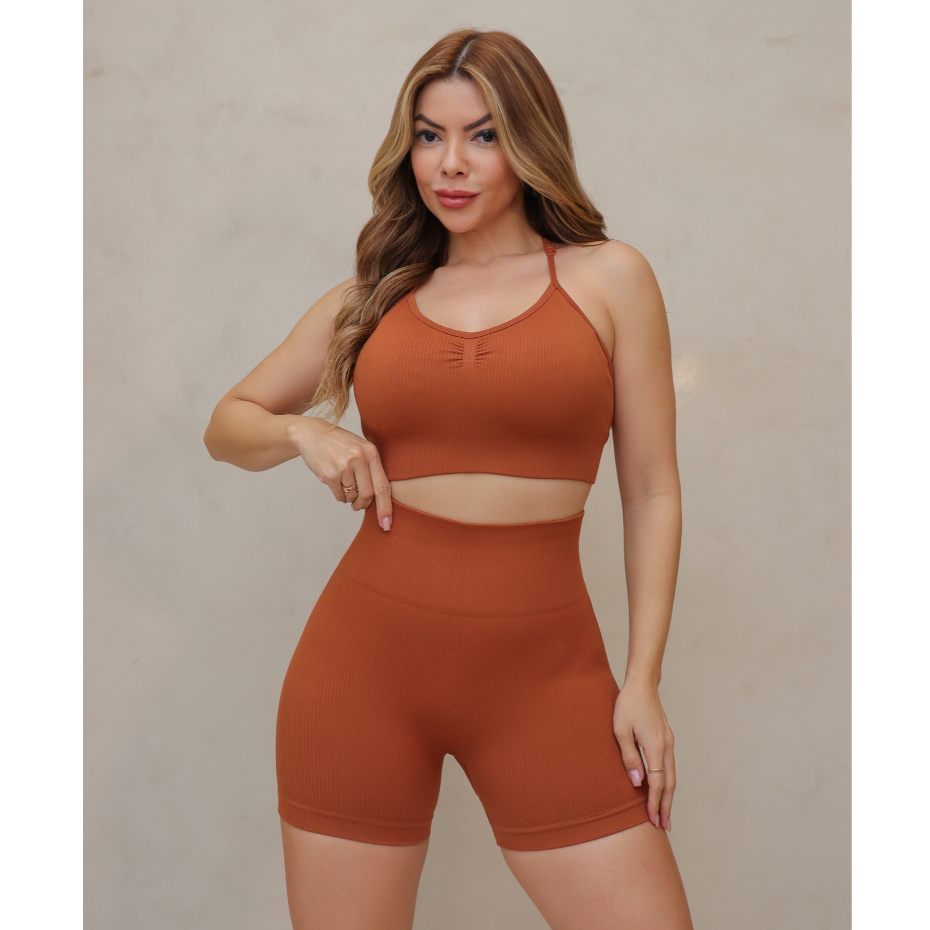 Conjunto Feminino Fitness Canelado Poliamida Esportivo Academia Elástico Bojo 3RD SD1685