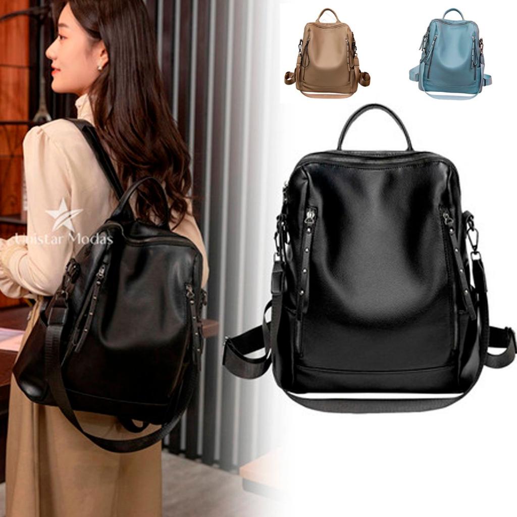 mochila feminina Couro sintético Social Elegante Reforçada 2 zíper