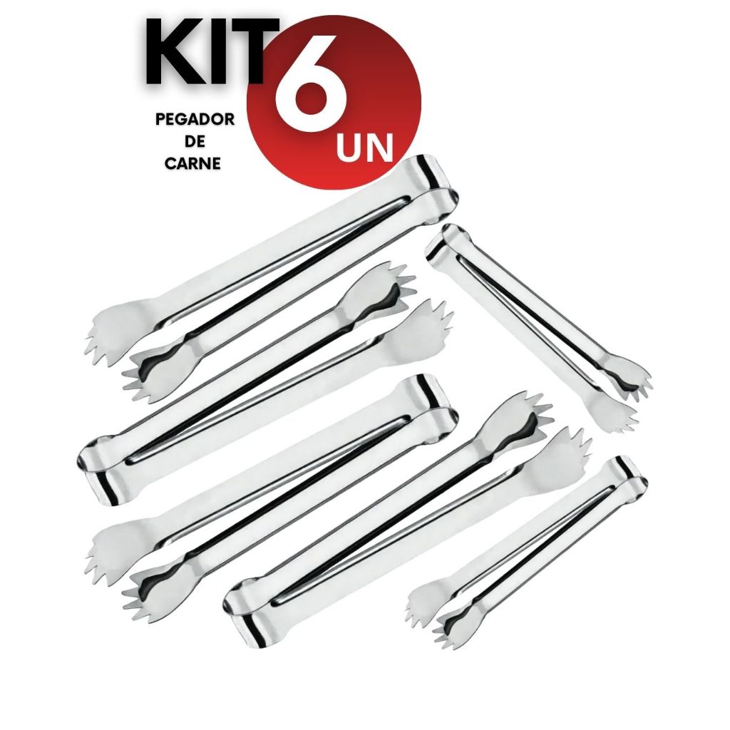 Kit 6 4 2 Pegadores de Carnes Aço inoxidável Utensílio Churrasco Bares Restaurantes Drinks Profissional