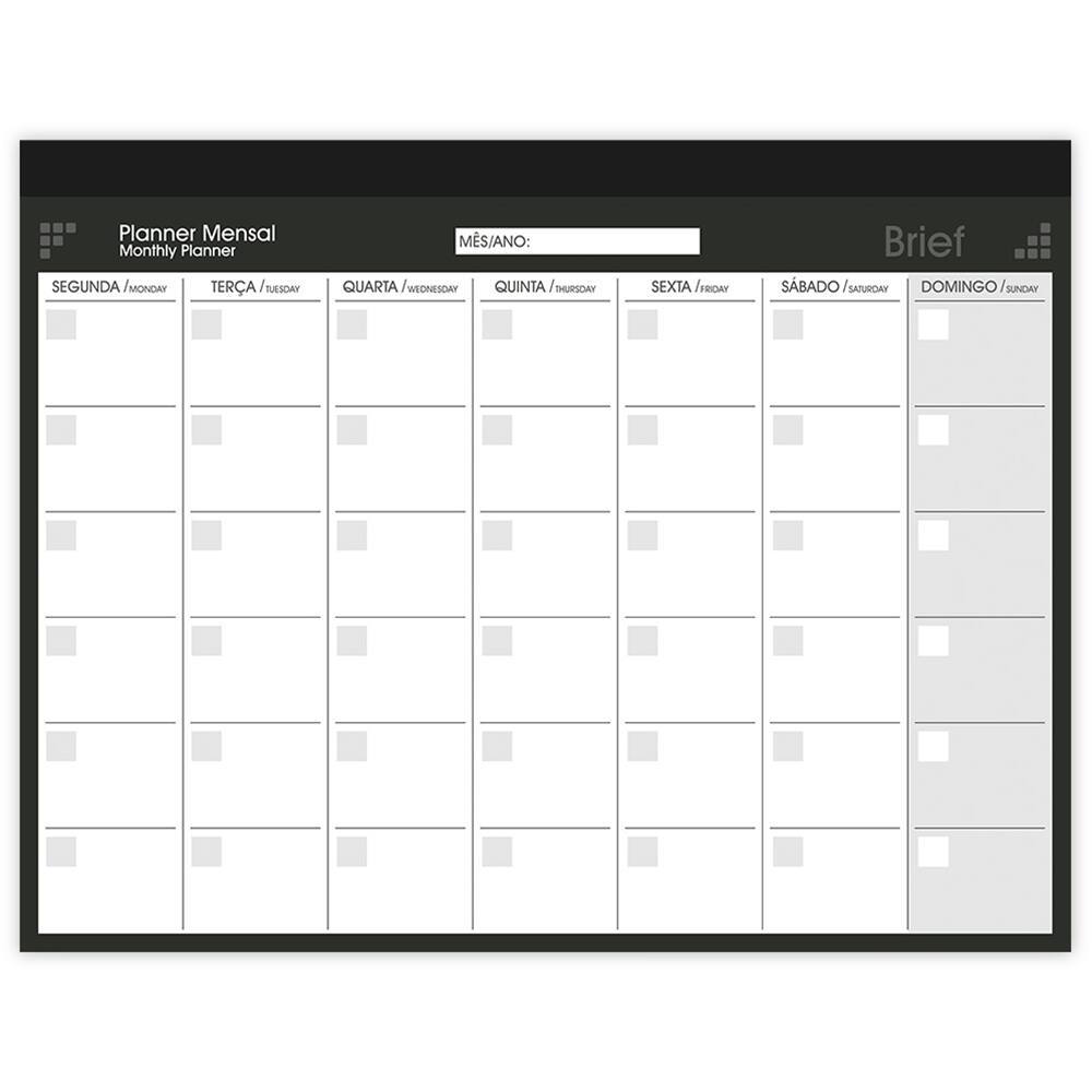 Planner De Mesa Mensal Brief Preto - PT 1 UN em Oferta na Shopee