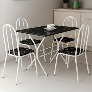 Conjunto Jogo de Mesa Jantar 4 Lugares Cadeiras Retangular Para Cozinha Apartamento Pequeno em Oferta na Shopee