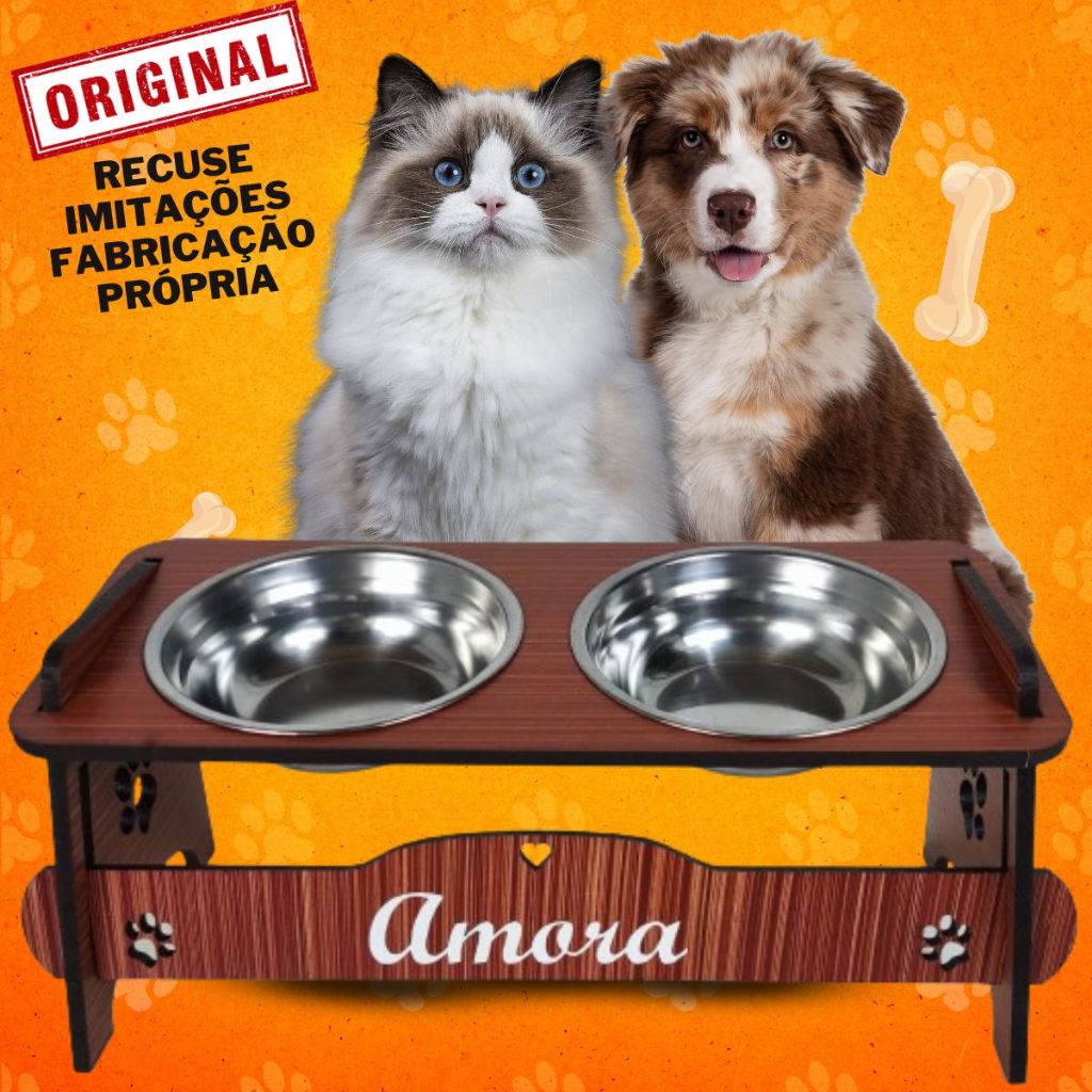 Comedouro PERSONALIZADO inclinável  com TAMPAS Pet Cão e Gato