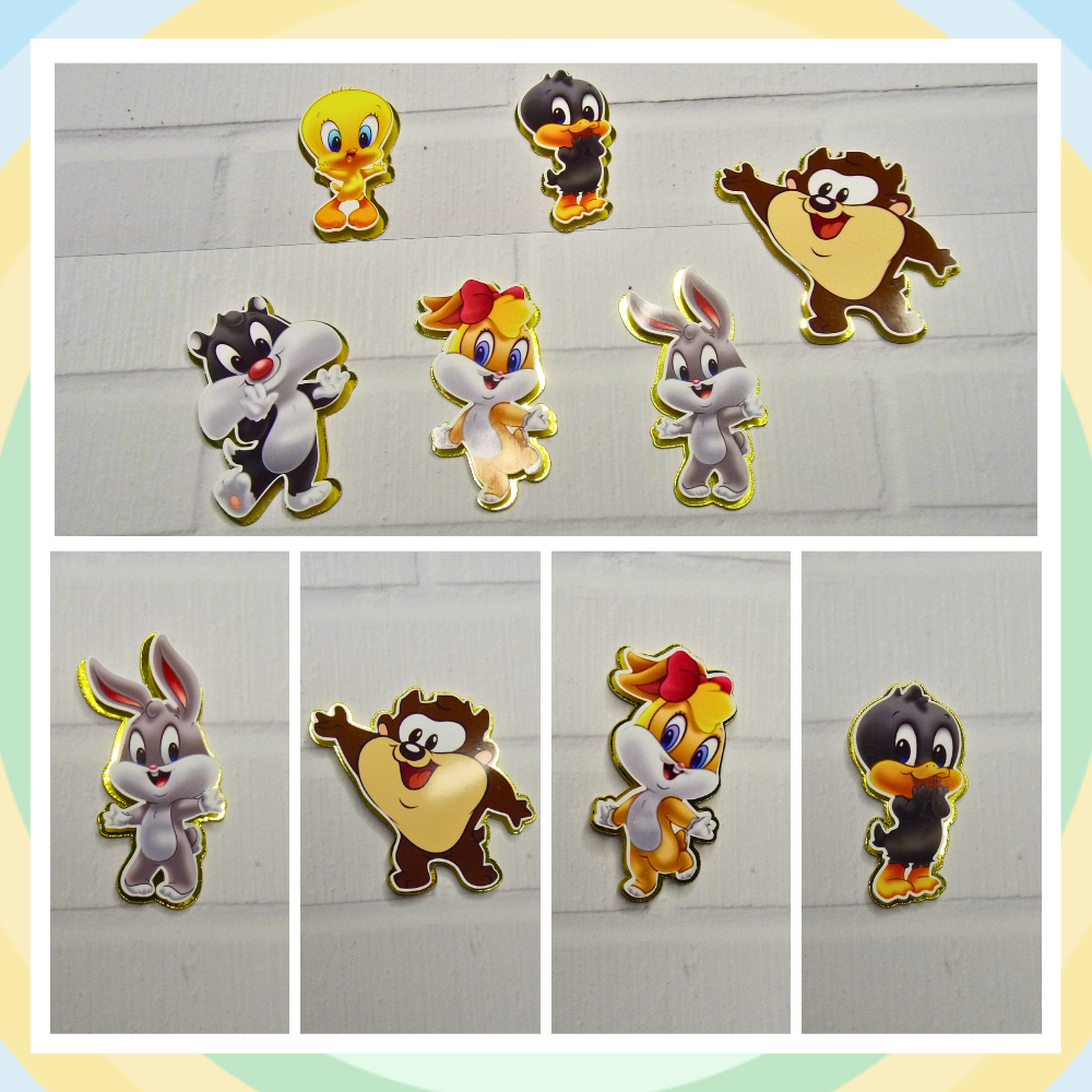 Apliques Looney Tunes 3D com Lamicote Dourado - Aplique Camadas Lamicote - Lembrancinha Festa