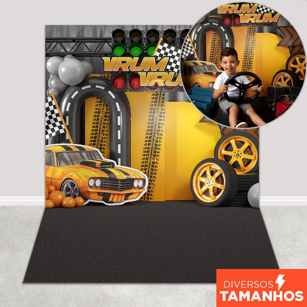 Fundo Fotográfico Infantil Painel Tecido Sublimado Dia das Crianças Carro Corrid