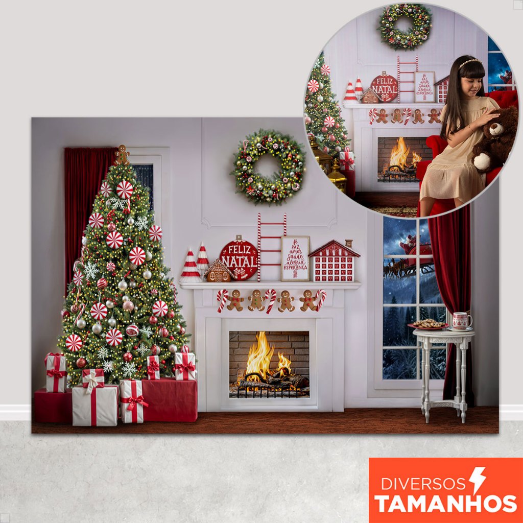 Fundo Fotográfico Natal Cenário Lareira Doces Painel Em Tecido Sublimado - FNT-812 em Oferta na Shopee