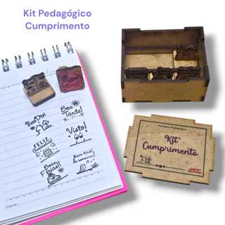 Kit Pedagógico Cumprimento - Kit com 6 carimbos em uma linda caixa de mdf em Oferta na Shopee