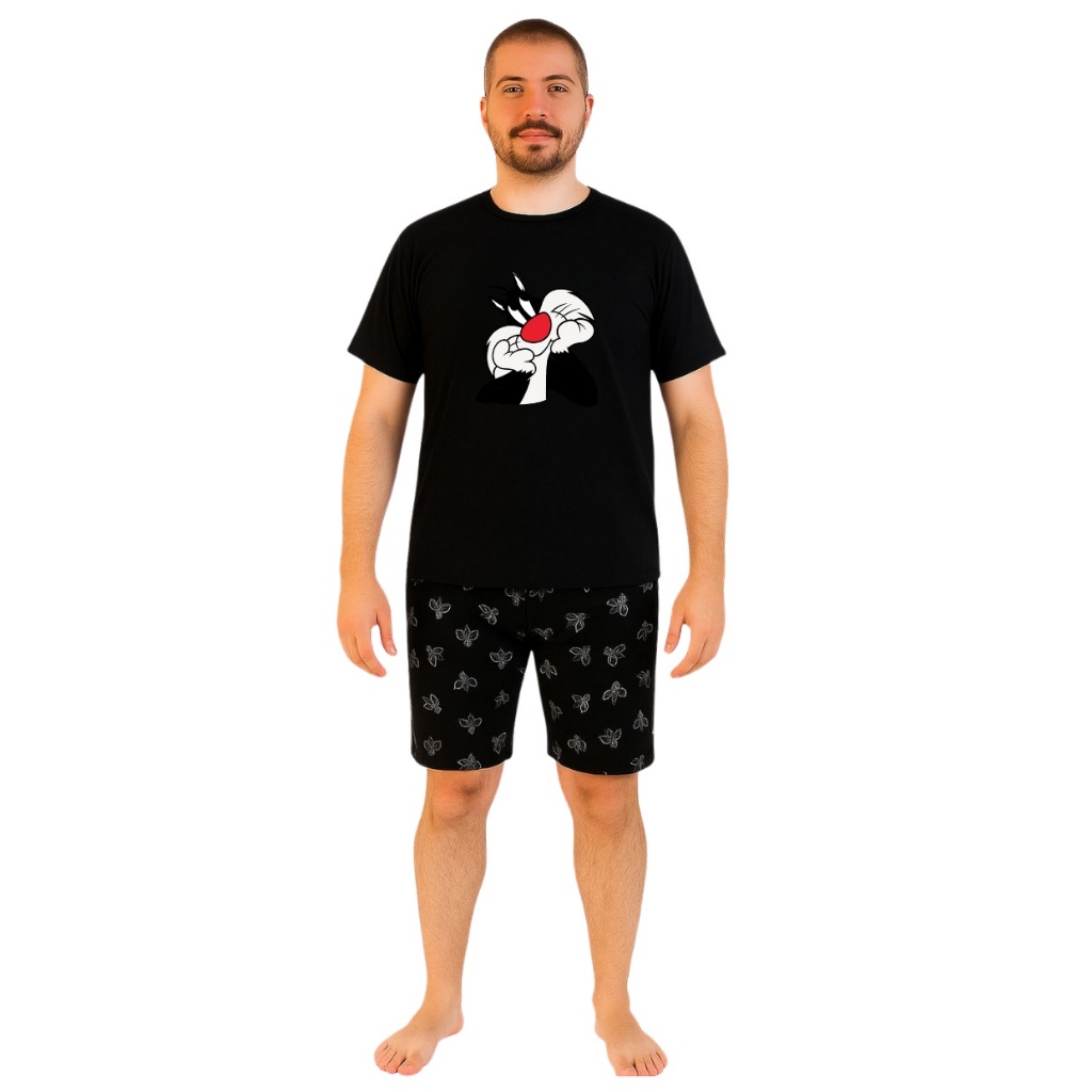 Pijama Masculino Verão Curto com Estampa Divertida Manga Curta E Short
