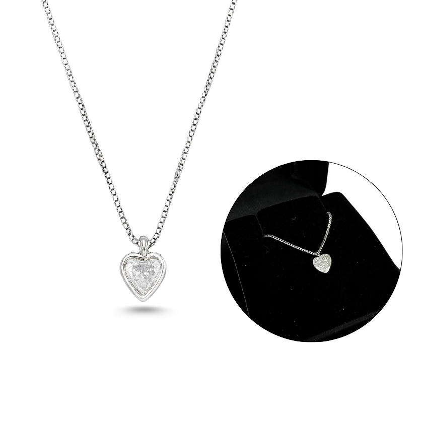 Colar Ponto de Luz Coração com Zircônia Incolor em Prata 925 Legítima 45cm