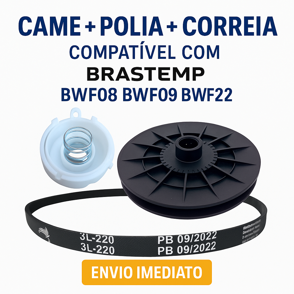 Came + Polia + Correia Lavadora Brastemp Bwf08 Bwf09 Bwf22