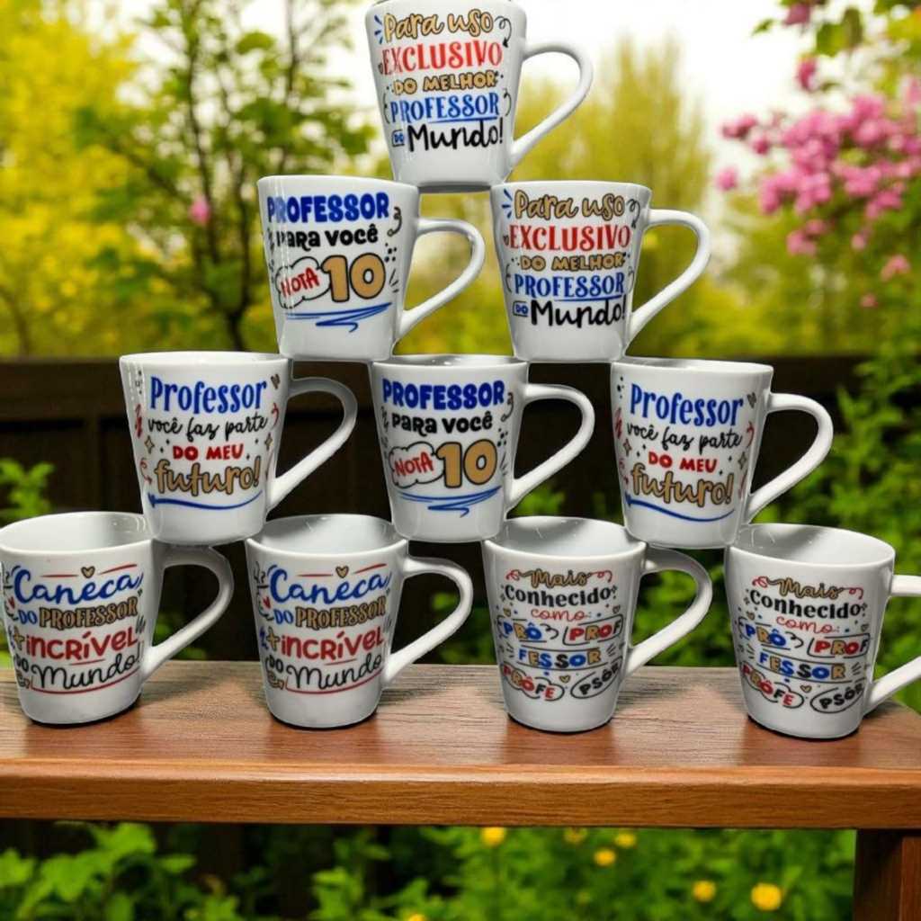 Jogo Caneca Dia dos Professor Xícara Porcelana Personalizada Frase Dia dos Professores