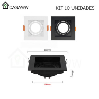 Kit 10 Spot Recuado Preto Moldura Spot Para Dicroica Mr16 Gu10 Com Soquete Spot Preto Embutido