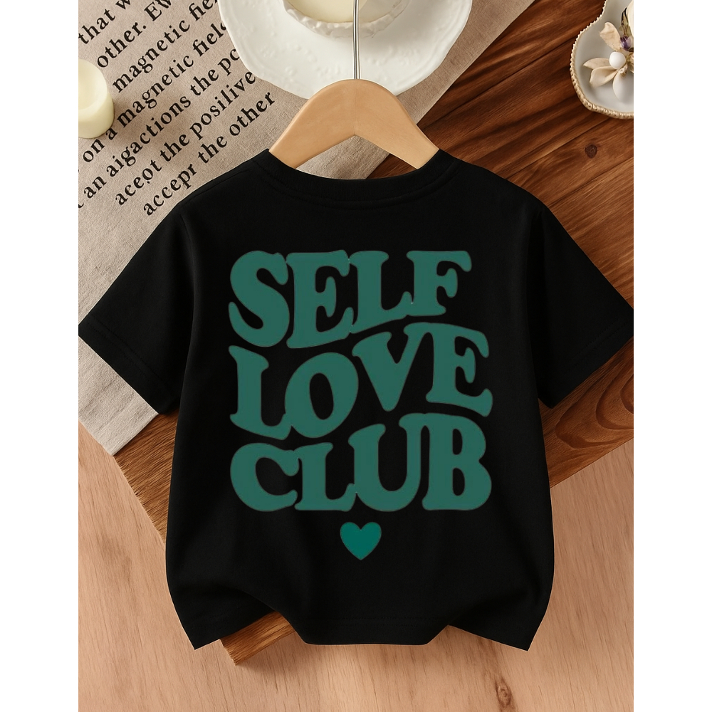 Camiseta Algodão Infantil Estampada Feminina Self Love Club 340 Dia Das Crianças Presente Dia a Dia