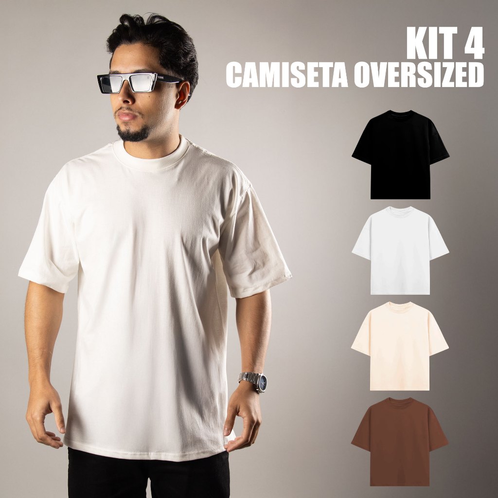 Kit 3 Camiseta Oversized Masculina Premium Gola Grossa Streetwear 100% Algodão Lisa Basica Caimento