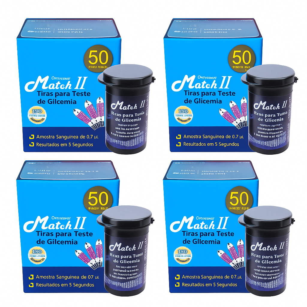 Kit 200 tiras de glicose Match II OK Meter - medir glicemia Fitas reagentes Match 2