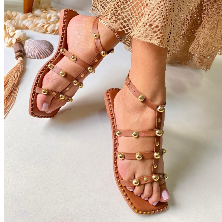 Sandália Feminina Adulta Casual Confortável Leve Elegante Casual Festa com Aplicação de Esferas Douradas preço de fabric