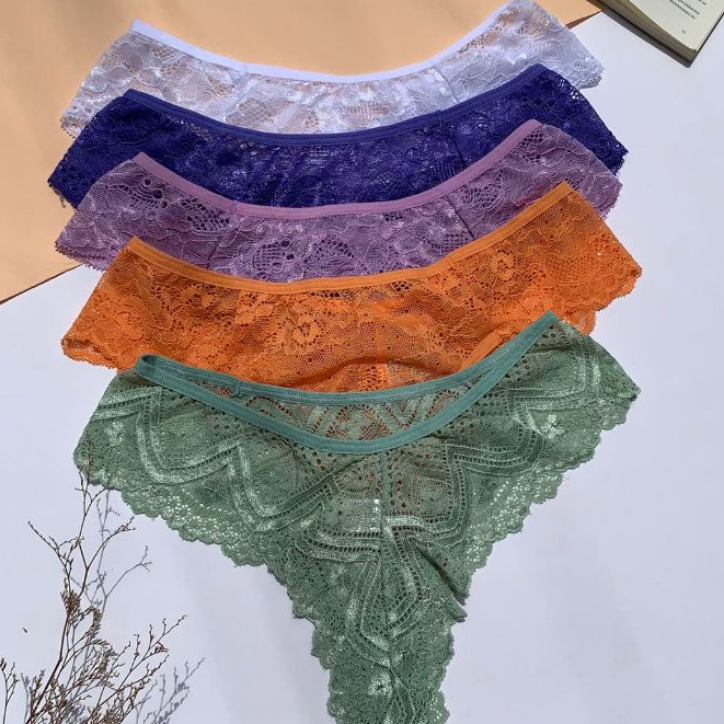 Kit com 5 Calcinhas em Renda Semi Fio Dental  Moda Intima Feminina  Conforto Revenda Lingerie