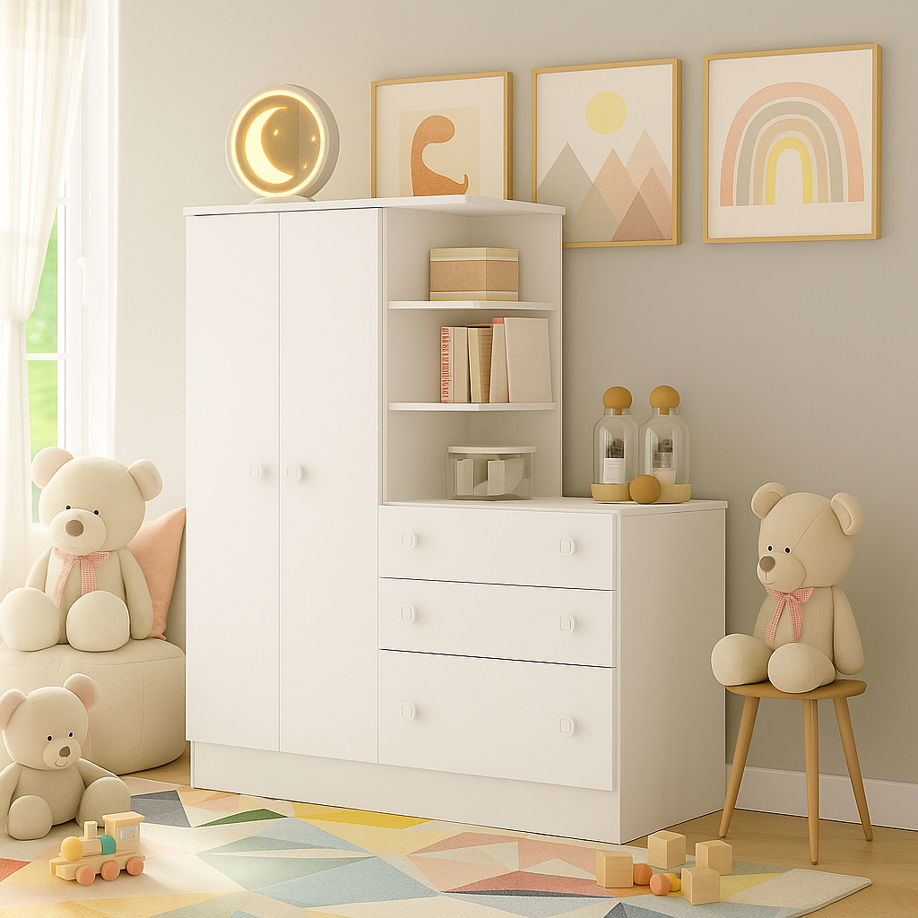 Guarda Roupa Infantil Doce Sonho Com Cômoda 3 Gavetas E 2 Portas