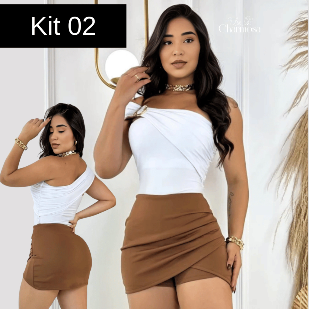 Kit 2 Short Saia Feminino Neoprene Com Laycra Look Casual Elegante Moda Verão em Oferta na Shopee
