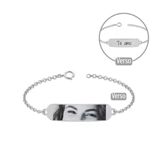 Pulseira de aço inox com plaquinha gravada a laser