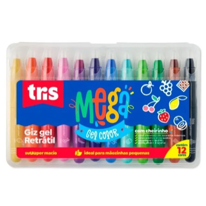 Giz Retrátil Mega Gel 12 Cores com Cheirinho de Frutas – Tris em Oferta na Shopee